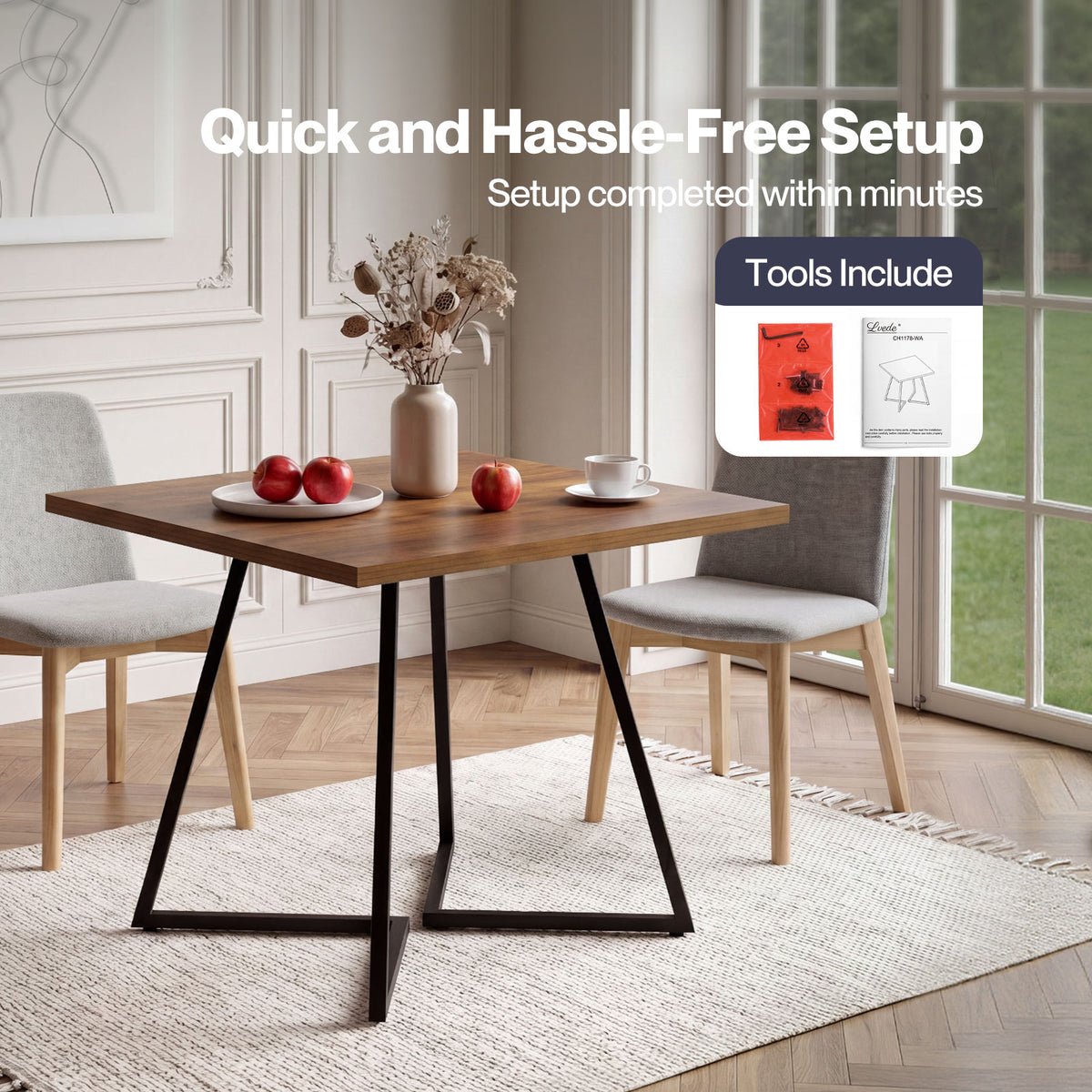 Dining Table Square Dining Table 80cm 25mm Metal Frame Mdf Walnut | Brown