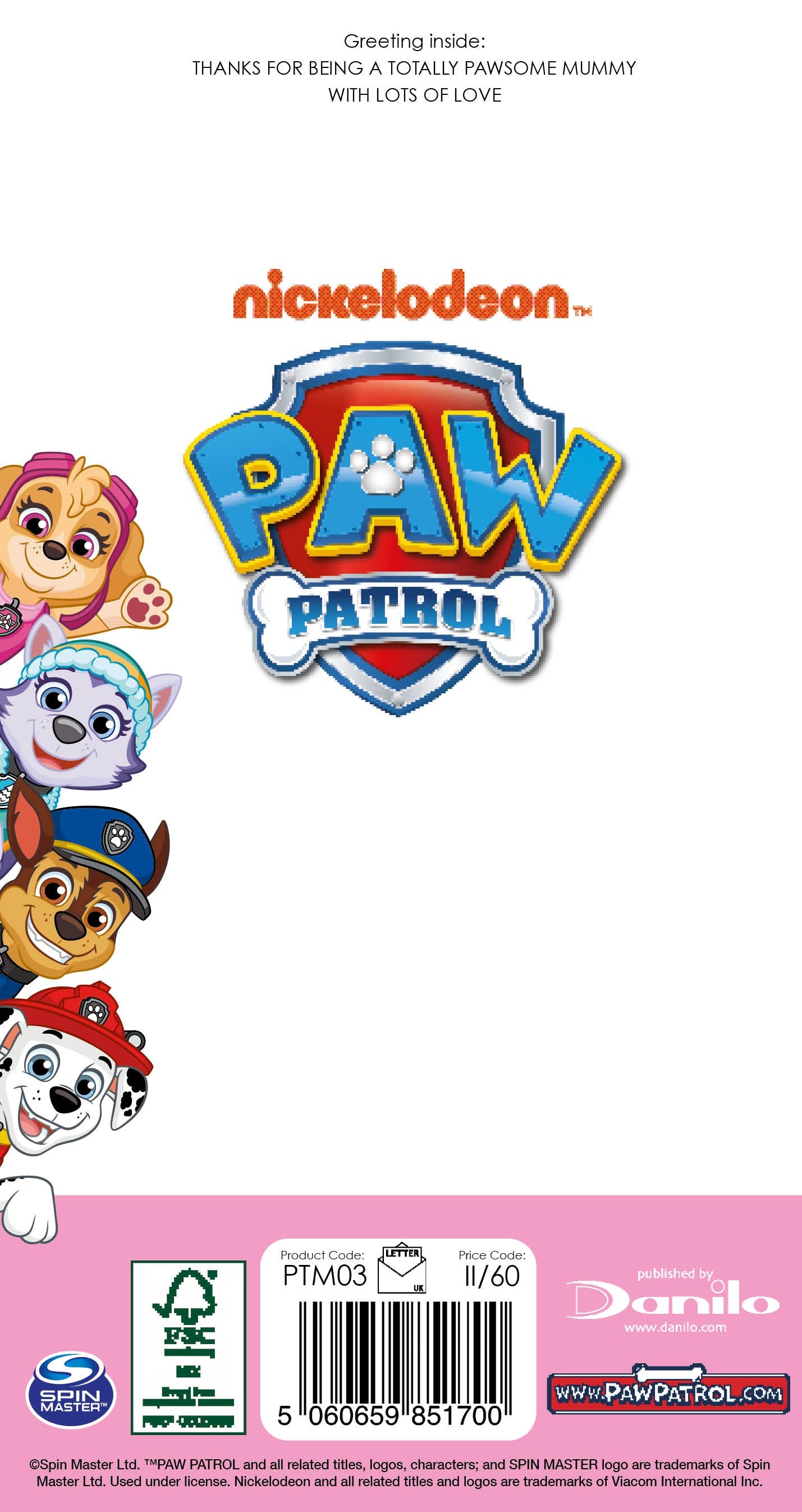 Paw Patrol Mother's Day Card 'from Your Son' Official Product