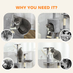 Cat Tree For Indoor Cats, 134cm Scratching Post Climbing Tower | Grey