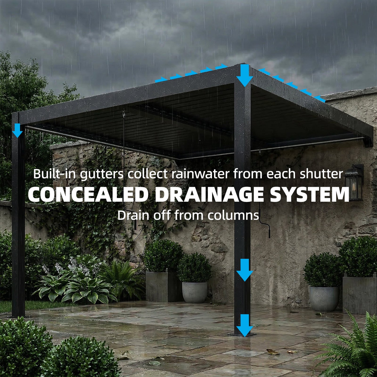 Outsunny 3 X 3 M Louvered Pergola With Led Lights, Metal Louvres, Dark Grey