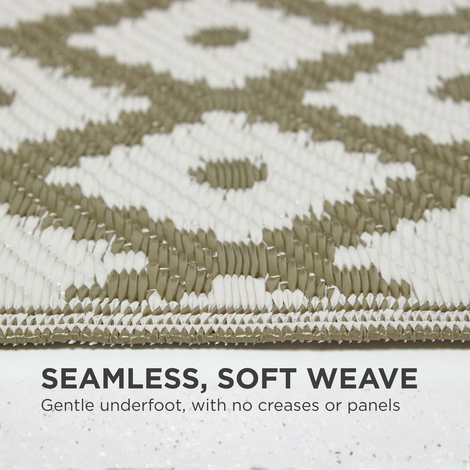 Luxury Outdoor Rug Waterproof Reversible For Garden Patio 100% Recycled, Green May Geometric | 75cm x 200cm | Olive
