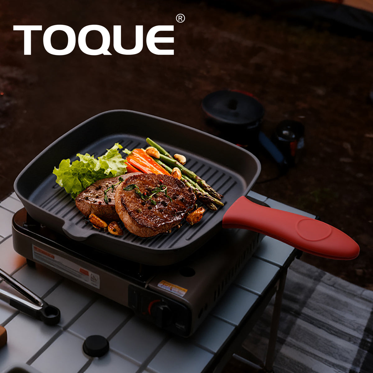 Cast Iron Griddle Grill Pan Square Skillet Bbq Non‑stick Frying Cookware | Red