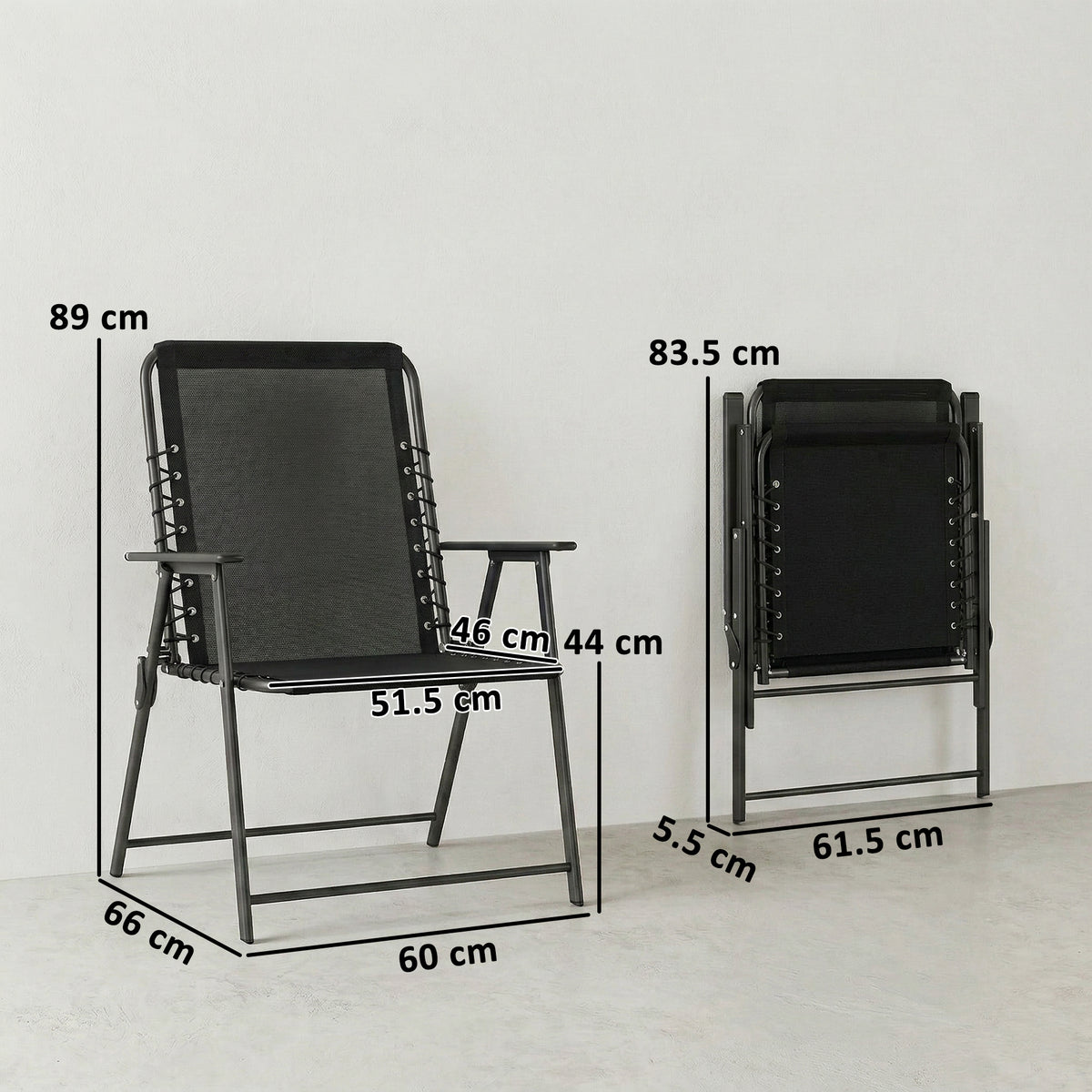 Folding Garden Chairs, Outdoor Chairs Set | Set of 2 | Black