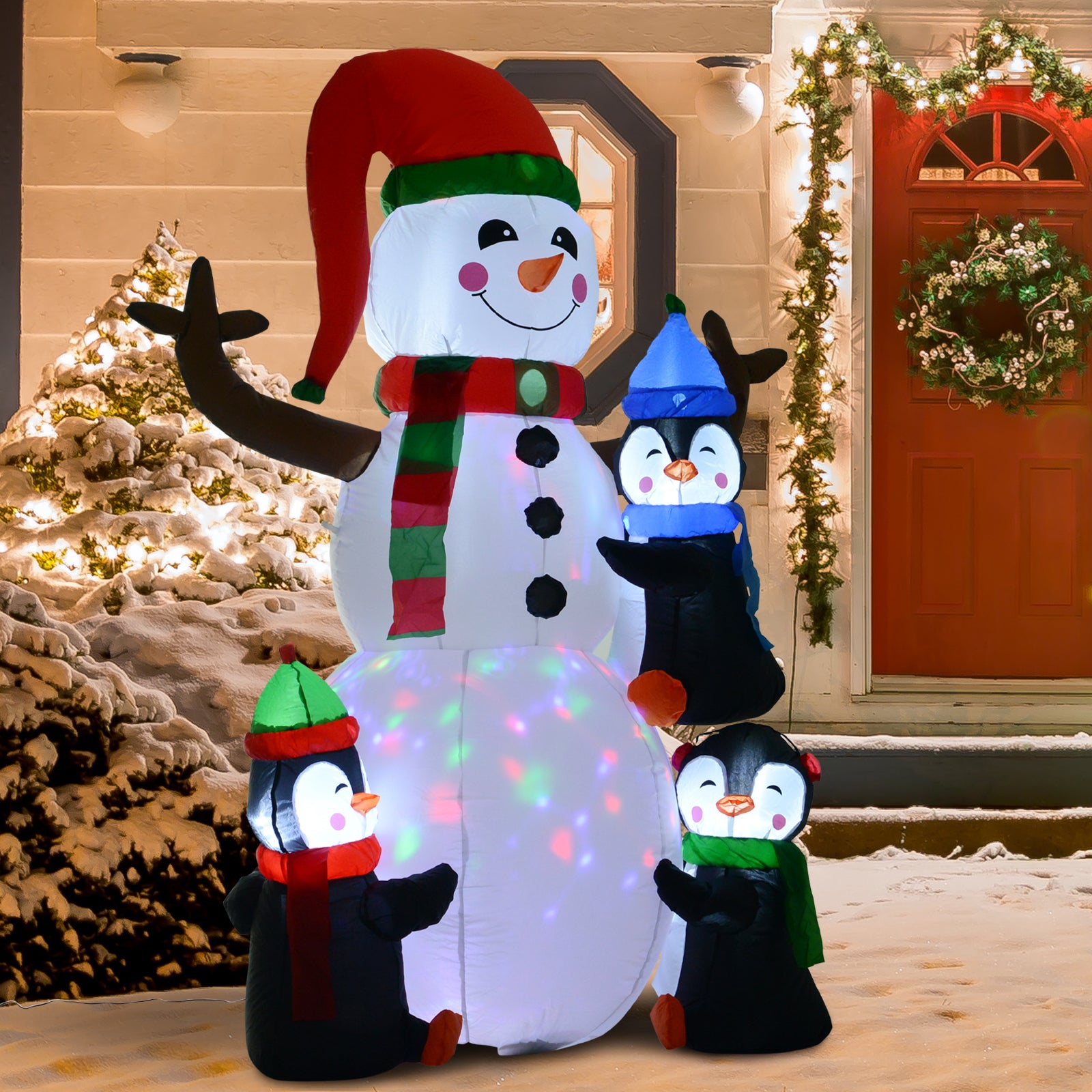 6ft Inflatable Three Cute Penguins Building Snowman Christmas