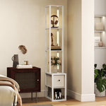 Floor Lamp With Shelves, Led Standing Lamp With Fabric Drawer | White