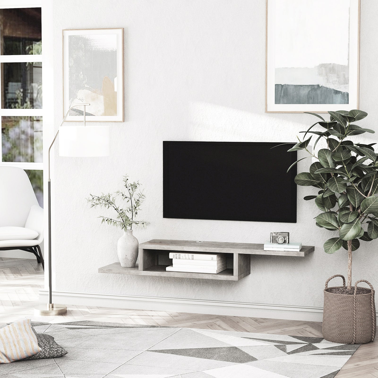 Wall Mounted Media Console Floating Shelf | Gray
