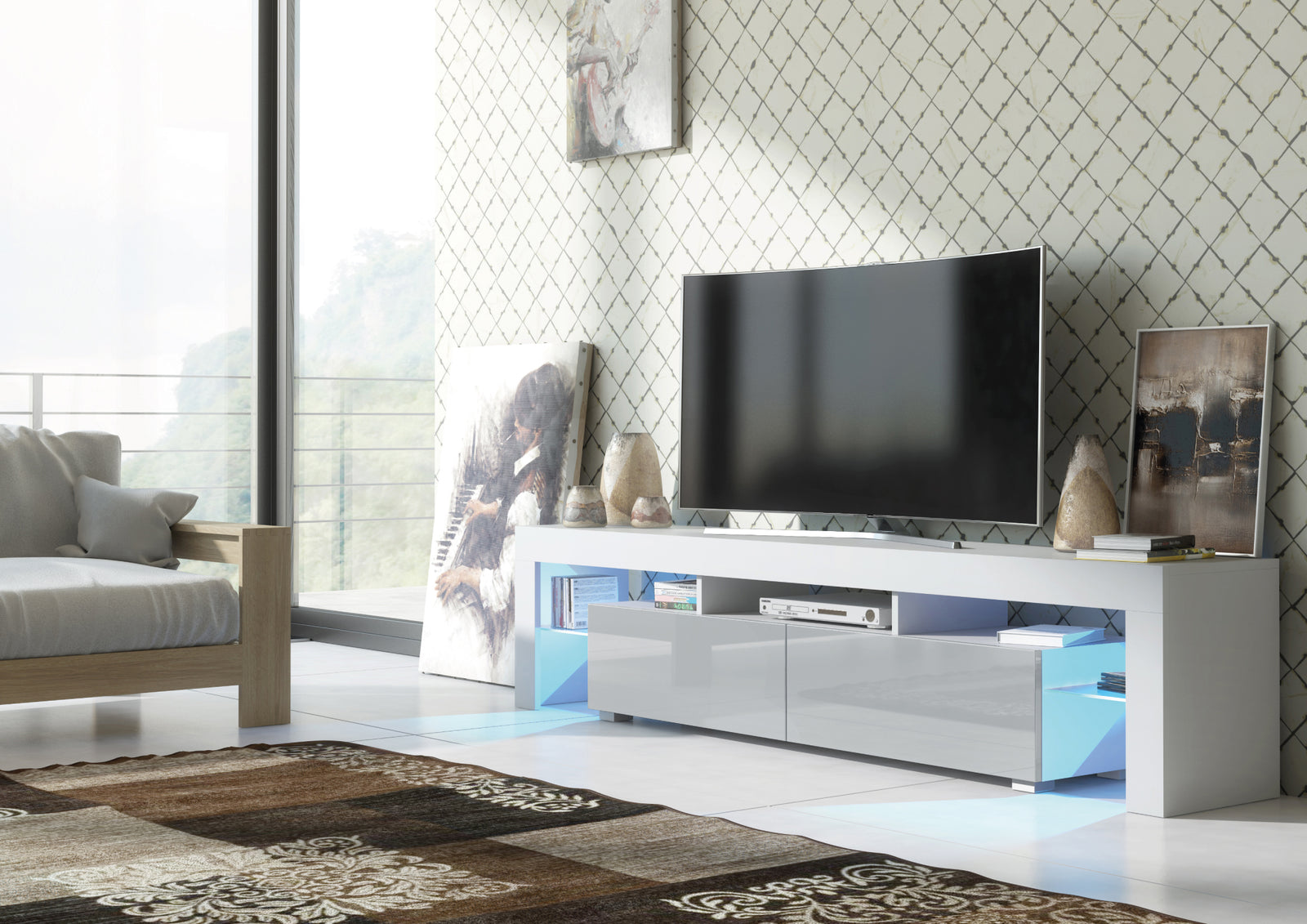 Nova Tv Unit 200cm With Led Lights | Grey