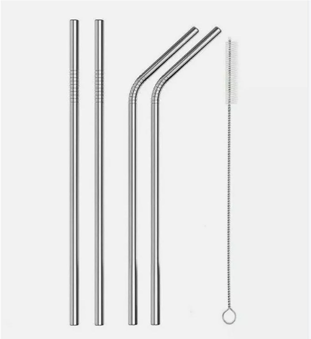 Reusable Straws Drinks Set Brush Stainless Steel 4pcs