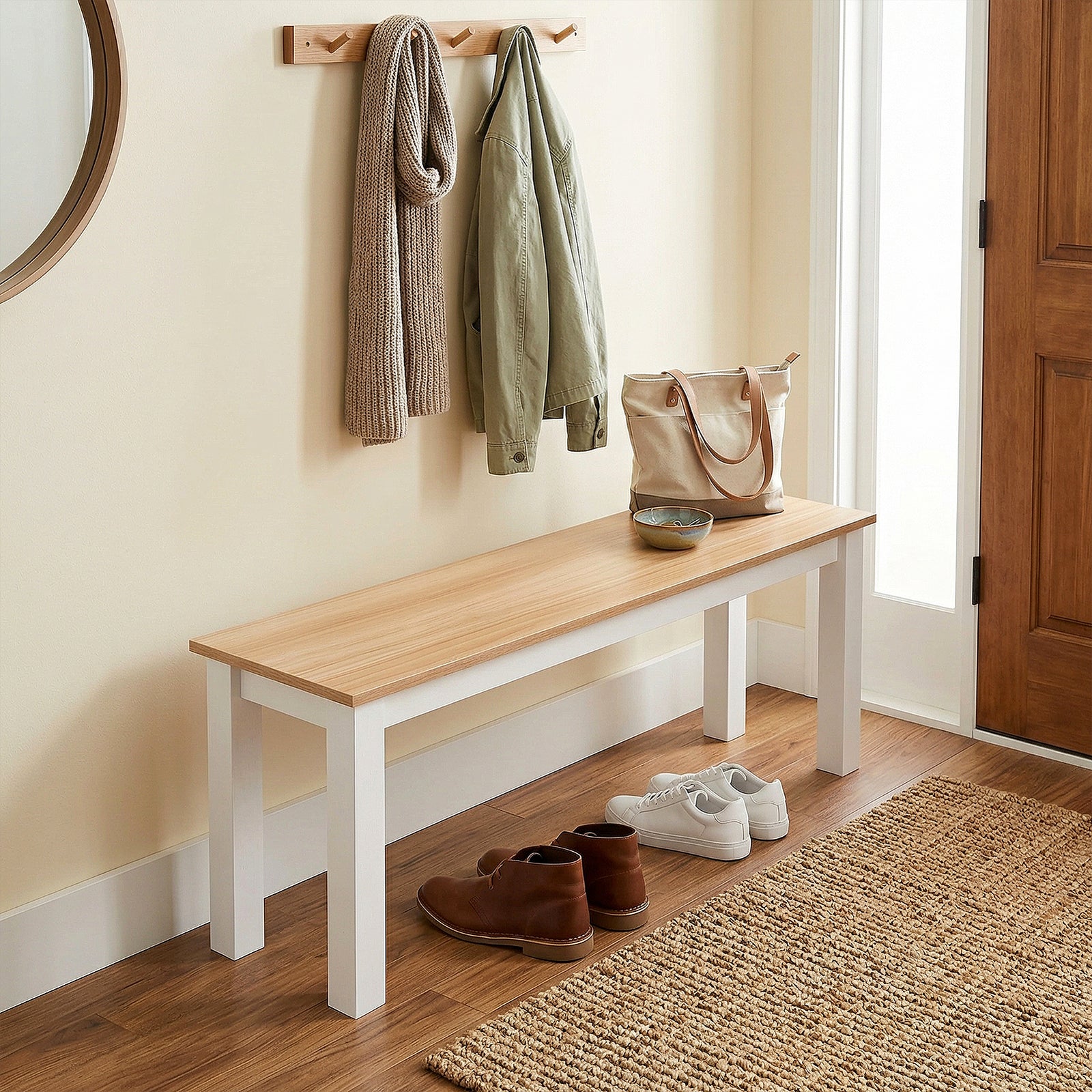 Versatile Wooden Bench | One Size | Natural & White