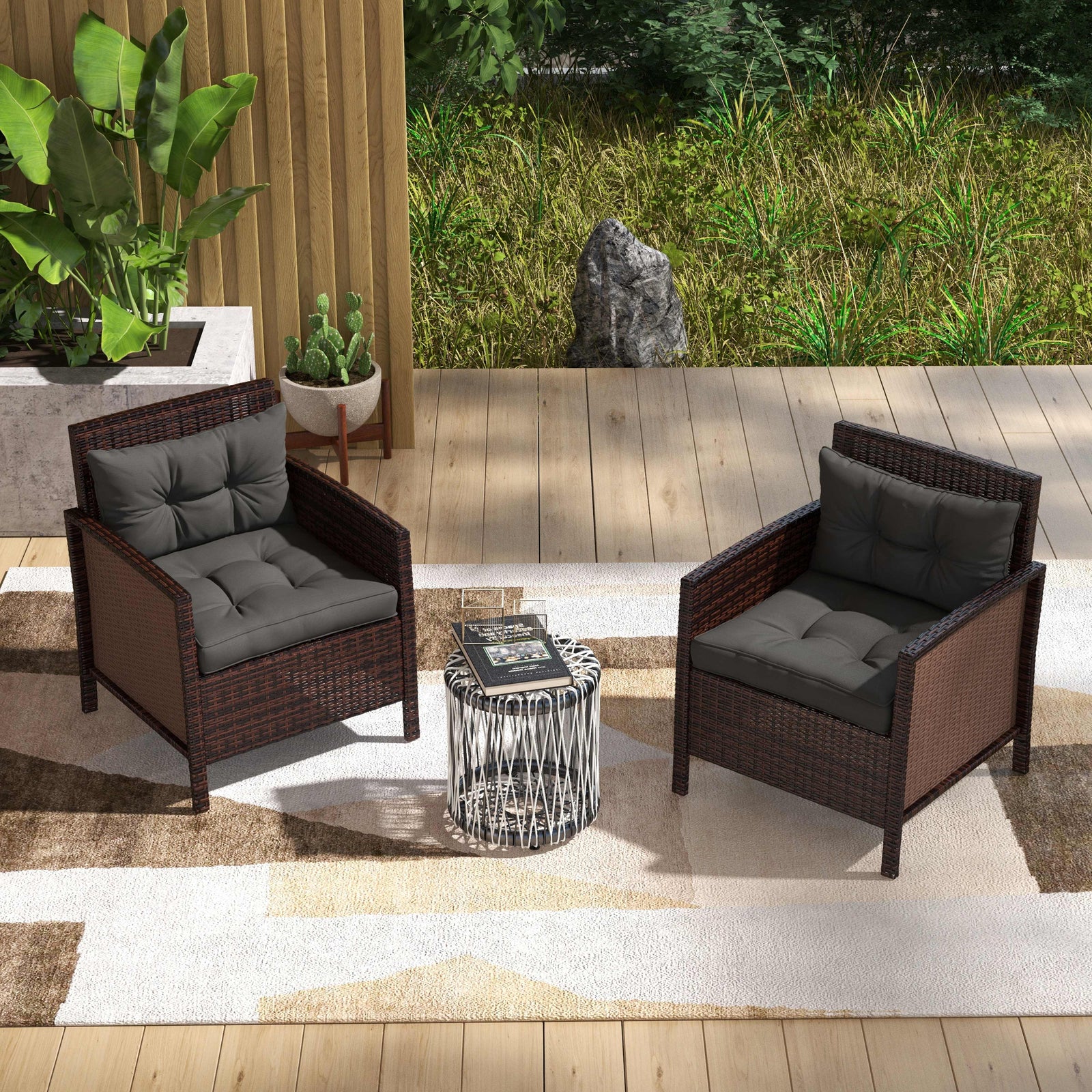 2pc Outdoor Seat Cushion For Patio Furniture | Charcoal Gray