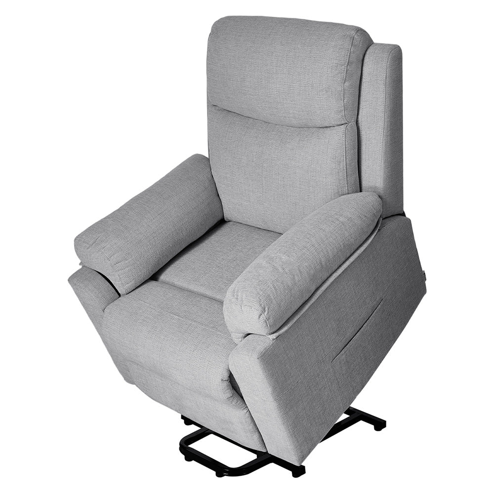 Ergonomic Chenille Single Sofa – Recline Up To 135°, Footrest, Side Pockets, Wood & Iron Frame | Grey