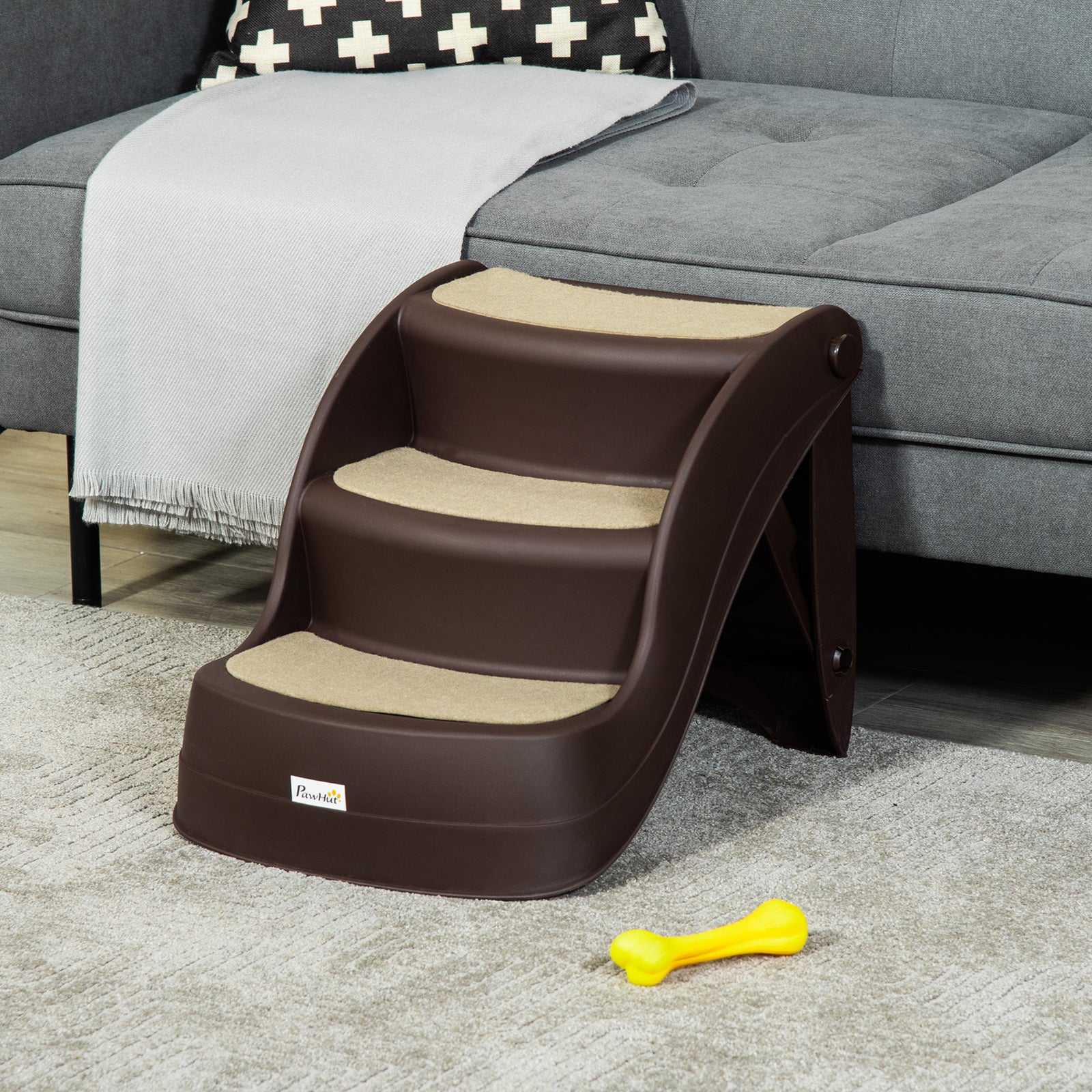 Foldable Pet Stairs 3 Steps With Non-slip Mats For Small Dogs | Brown
