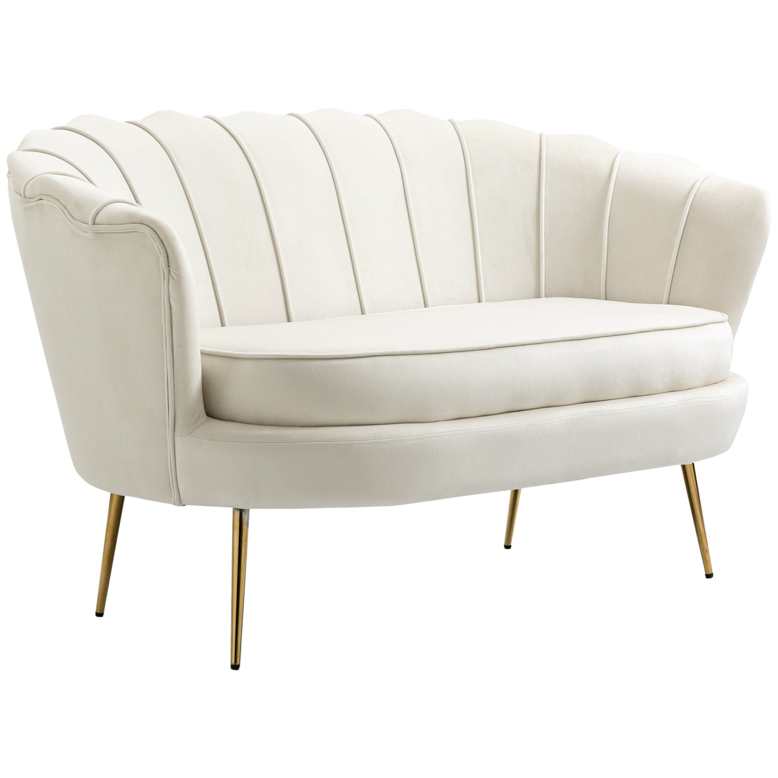 Modern 2 Seater Sofa With Petal Backrest And Steel Legs