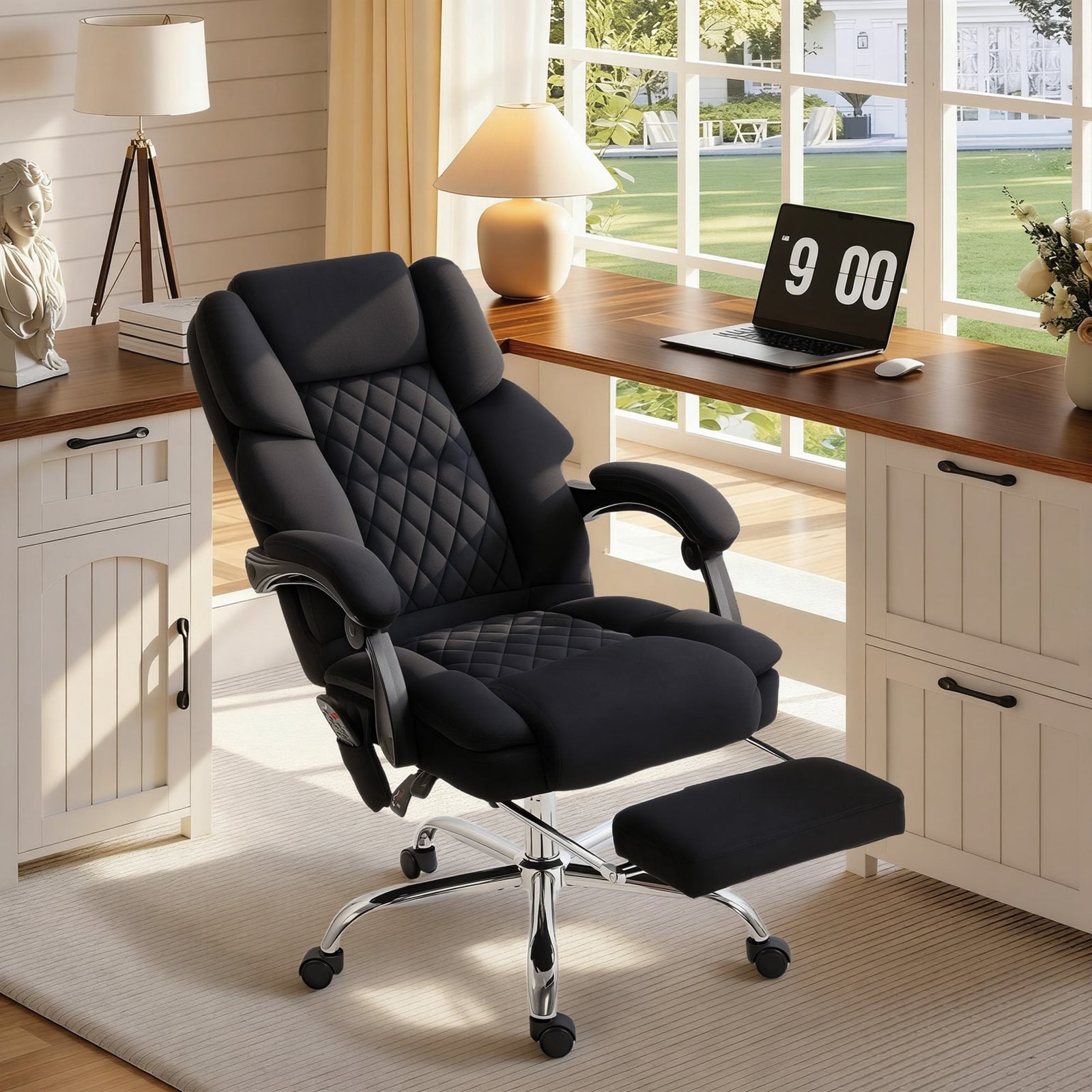 Massage Office Chair With Heat, 135° Reclining Desk Chair | Black