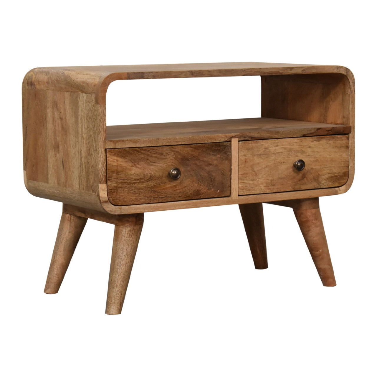 Solid Wood Mini Curved Oak-ish Media Unit