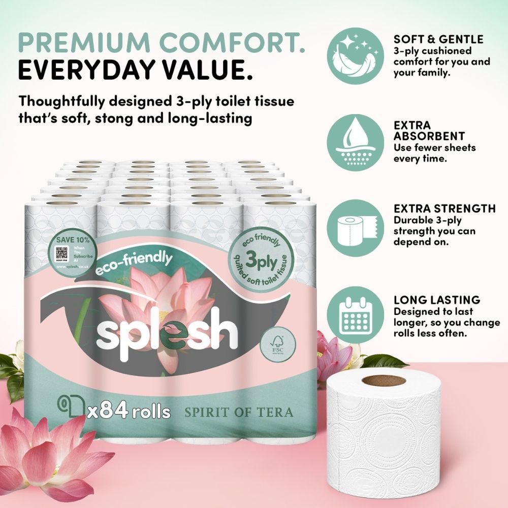 Toilet Roll, Spirits Of Tera – Quilted Soft 3-ply Tissue | 84 Rolls | White