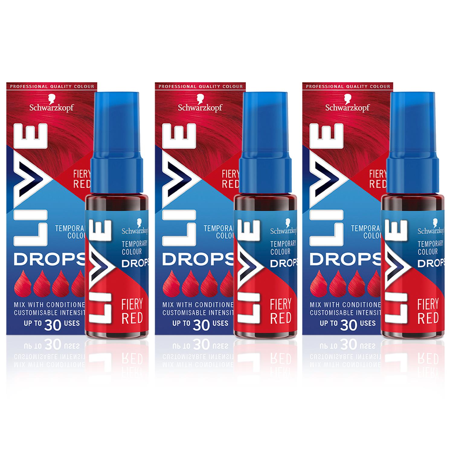 Live Colour Drops Semi-permanent Hair Dye, Fiery Red 3 Pack