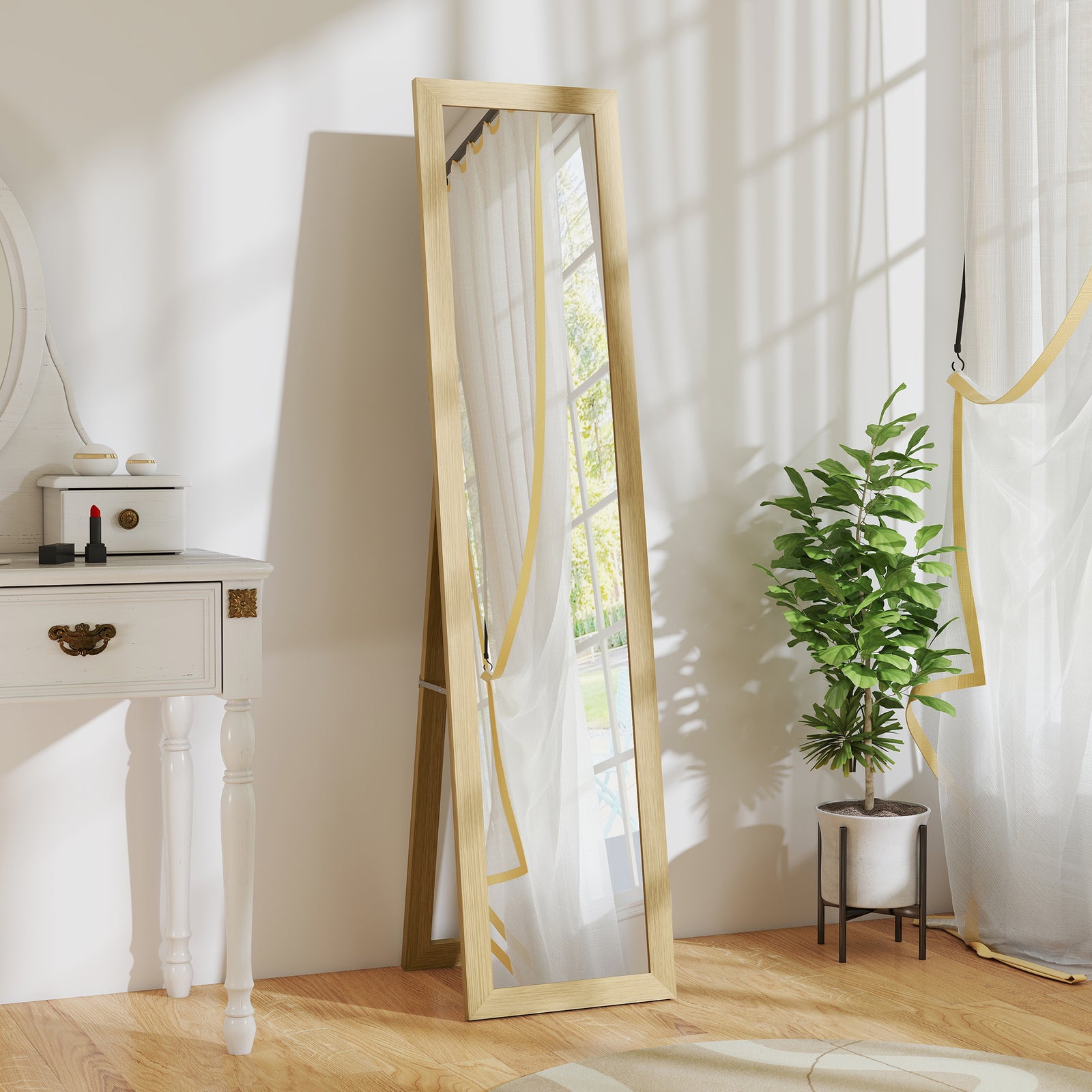 37 X 157 Cm Full Length Mirror With Frame For Bedroom | Natural