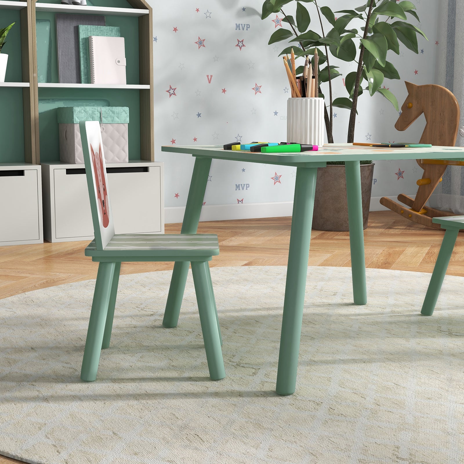 Kids Table And Chairs, Children Desk With 2 Chairs | Green
