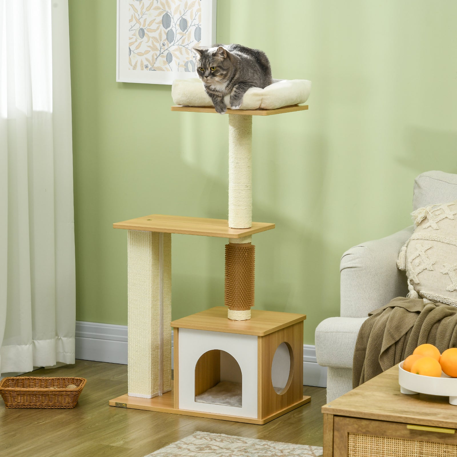 114cm Cat Tree For Indoor Cats With Scratching Posts, Cat House, Cat Bed