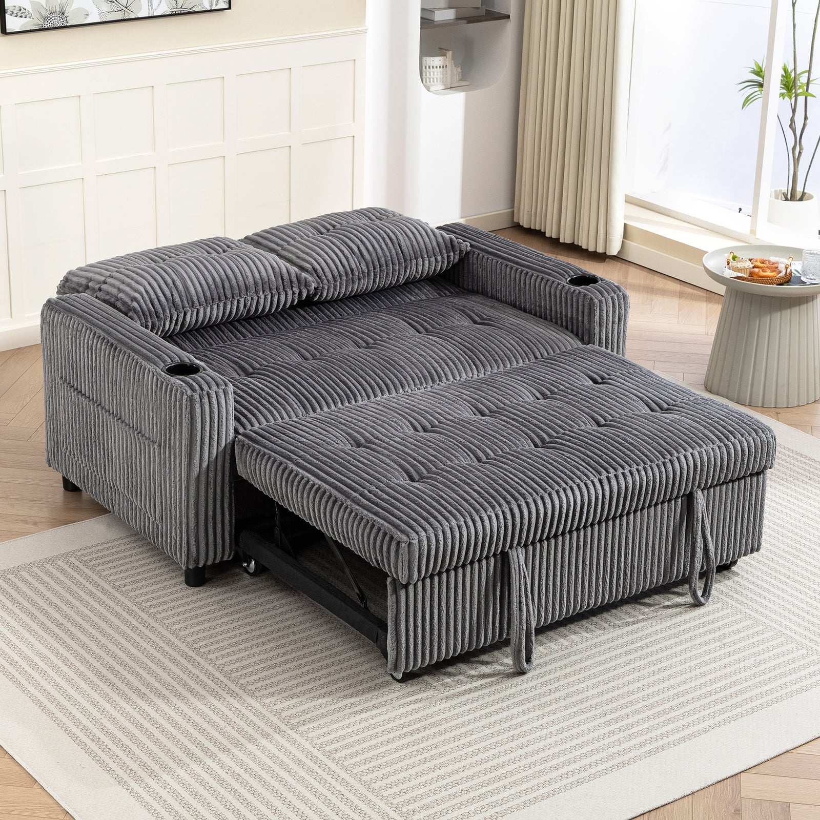 2 Seater Sofa Bed, Click Clack Pull Out Bed Settee | Charcoal Grey