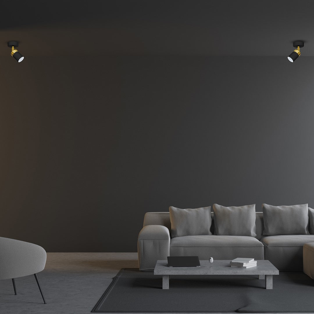Joker Hand Made Ceiling Lamp In Matt Black With Luxurious Gold Detail Featuring Minmalistic Slender Cylinder Shades