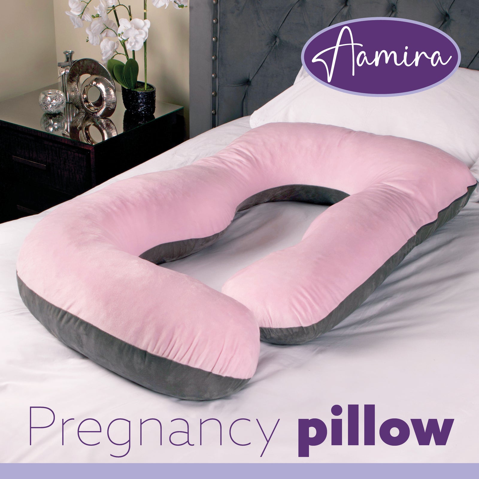 J Shaped Pregnancy Pillow, 140x70x20cm Shredded Memory Foam Full Body Maternity Cushion For Sleeping | J Shape | Pink