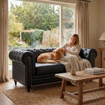 Chesterfield Scroll Arm Faux Leather Sofa 2 Seater | Black