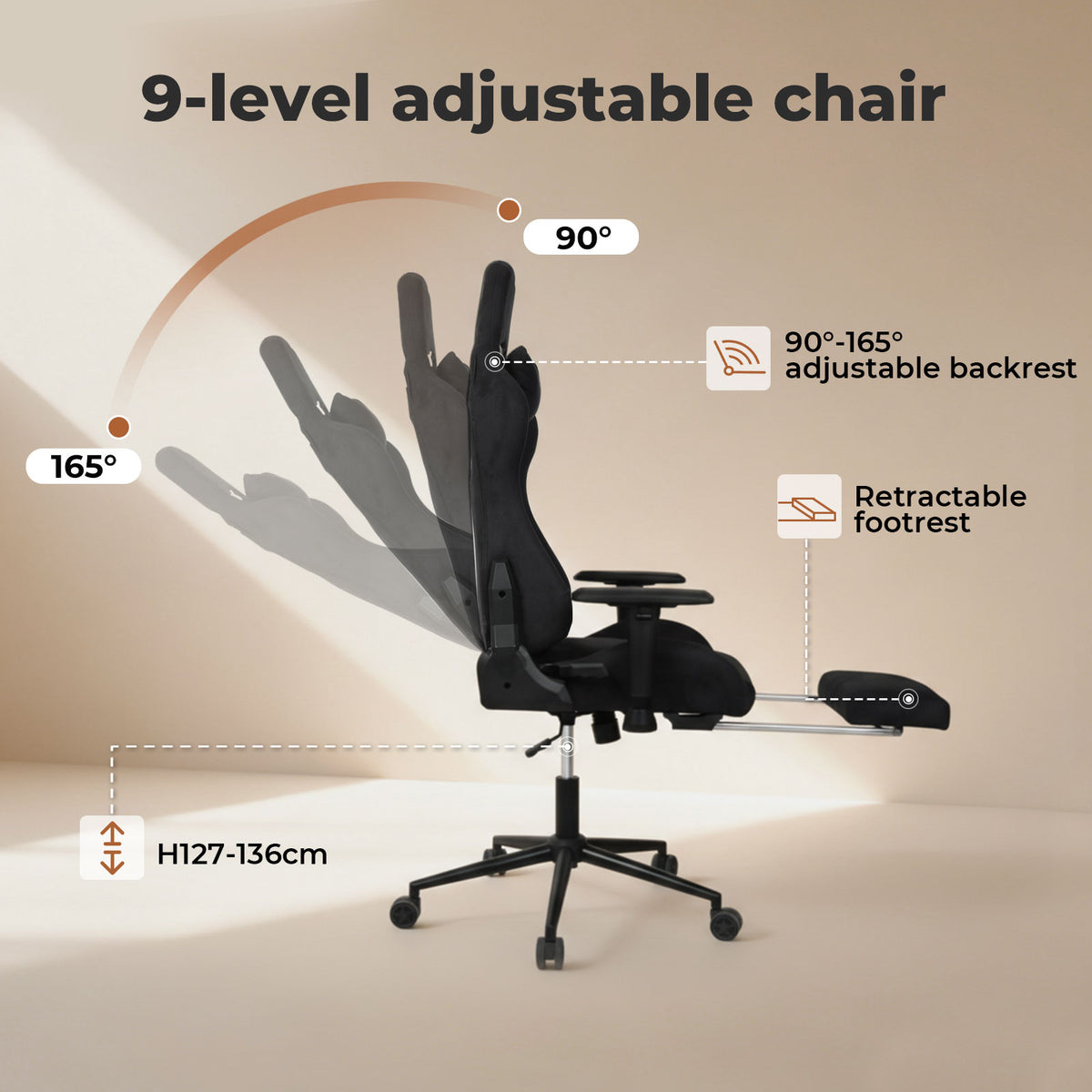Ergonomic Office Chair 165° Reclining Executive Computer Chair With Spring Seat | Black