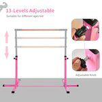 Adjustable Kids Gymnastics Bar Horizontal Training Steel Frame Wood | Pink