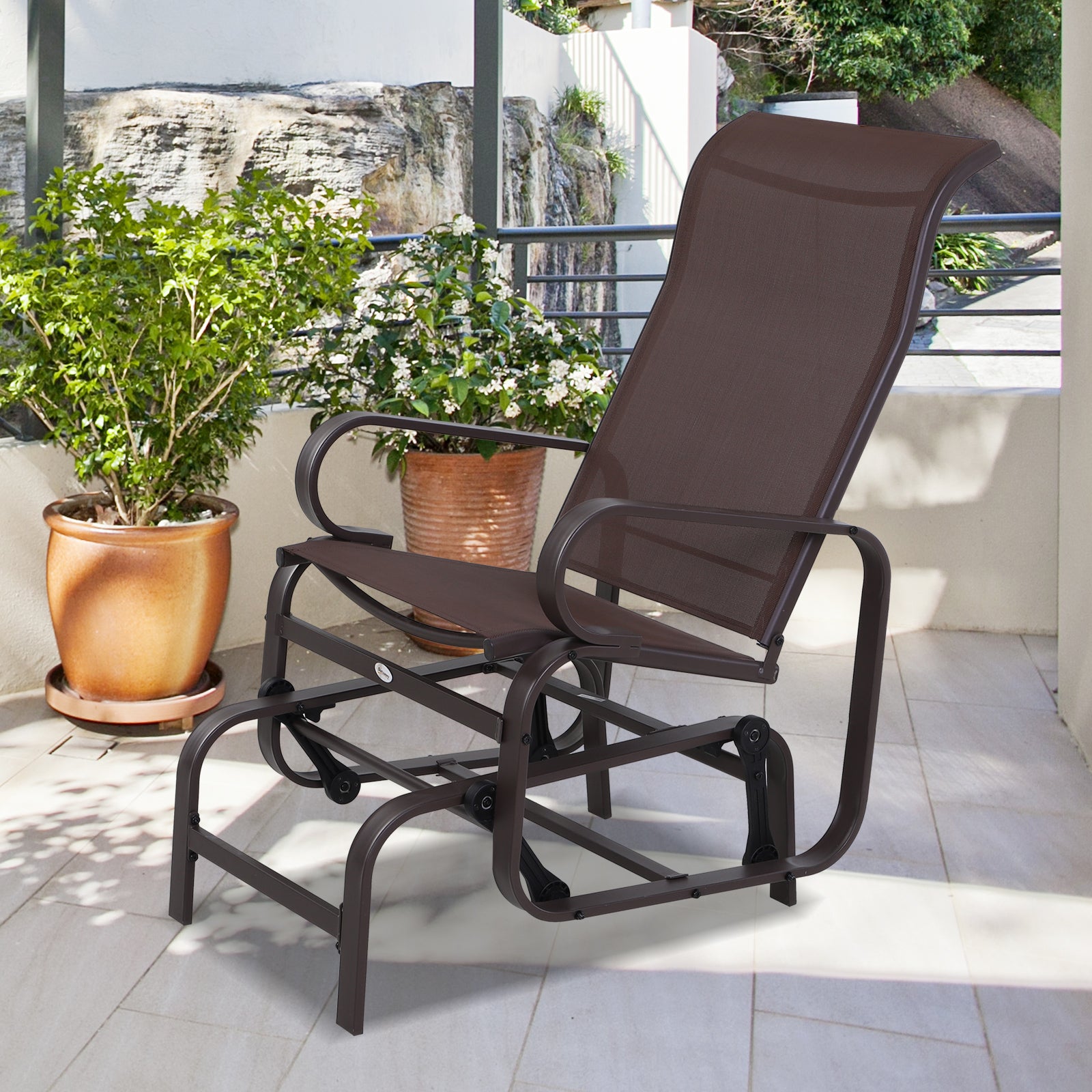 Outdoor Gliding Rocking Chair With Metal Frame For Patio | Brown