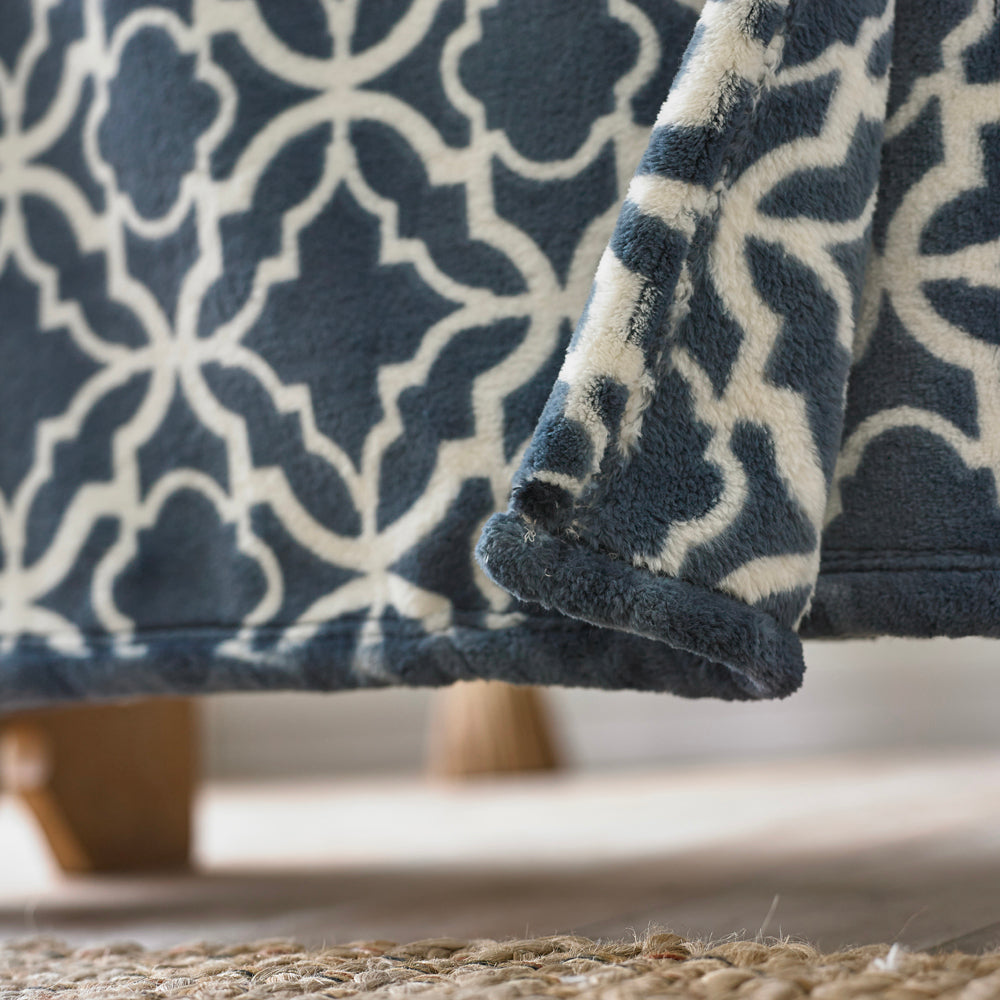 Morley Printed Heavyweight Supersoft Fleece Throw | 150cm x 180cm | Navy Blue