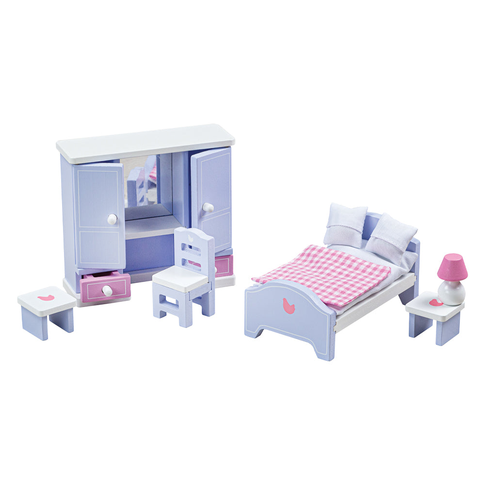 Wooden Dolls House Bedroom Furniture Set, Includes 6 Pieces