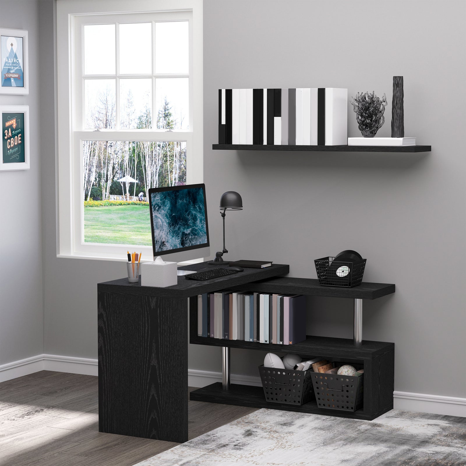 Corner 360-degree Rotating L-shaped Computer Desk Writing Table