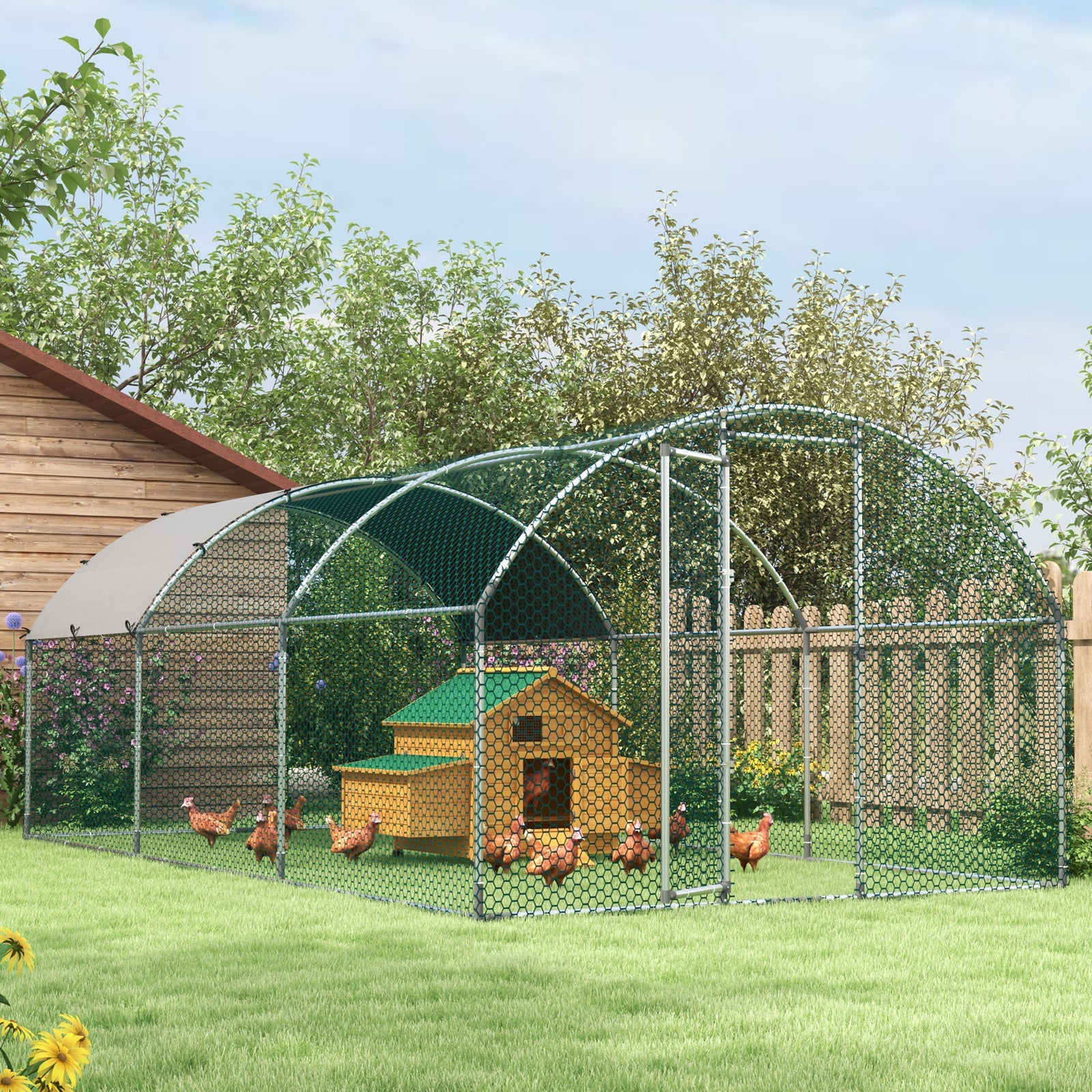 Wooden Chicken Coop, Poultry Cage With Nesting Boxes, Tray, Yellow