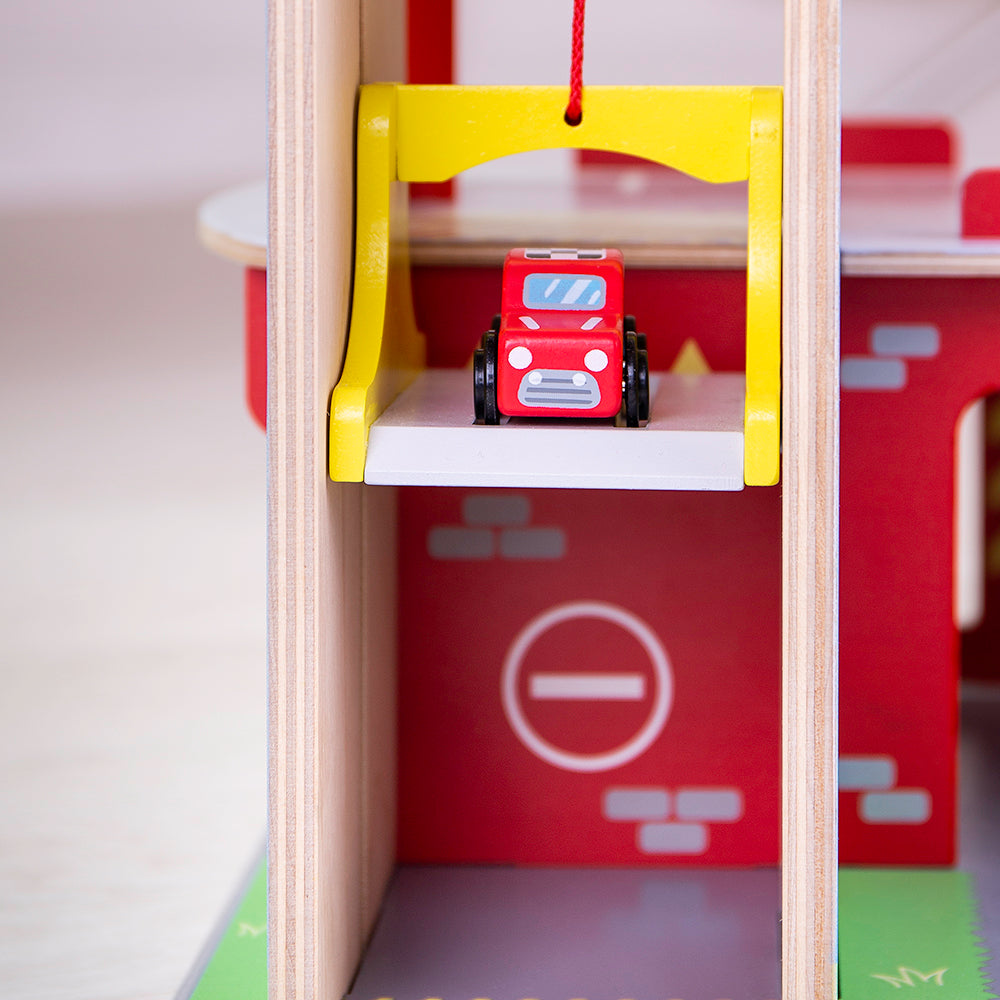 Wooden Park And Play Garage Playset, With Working Lift