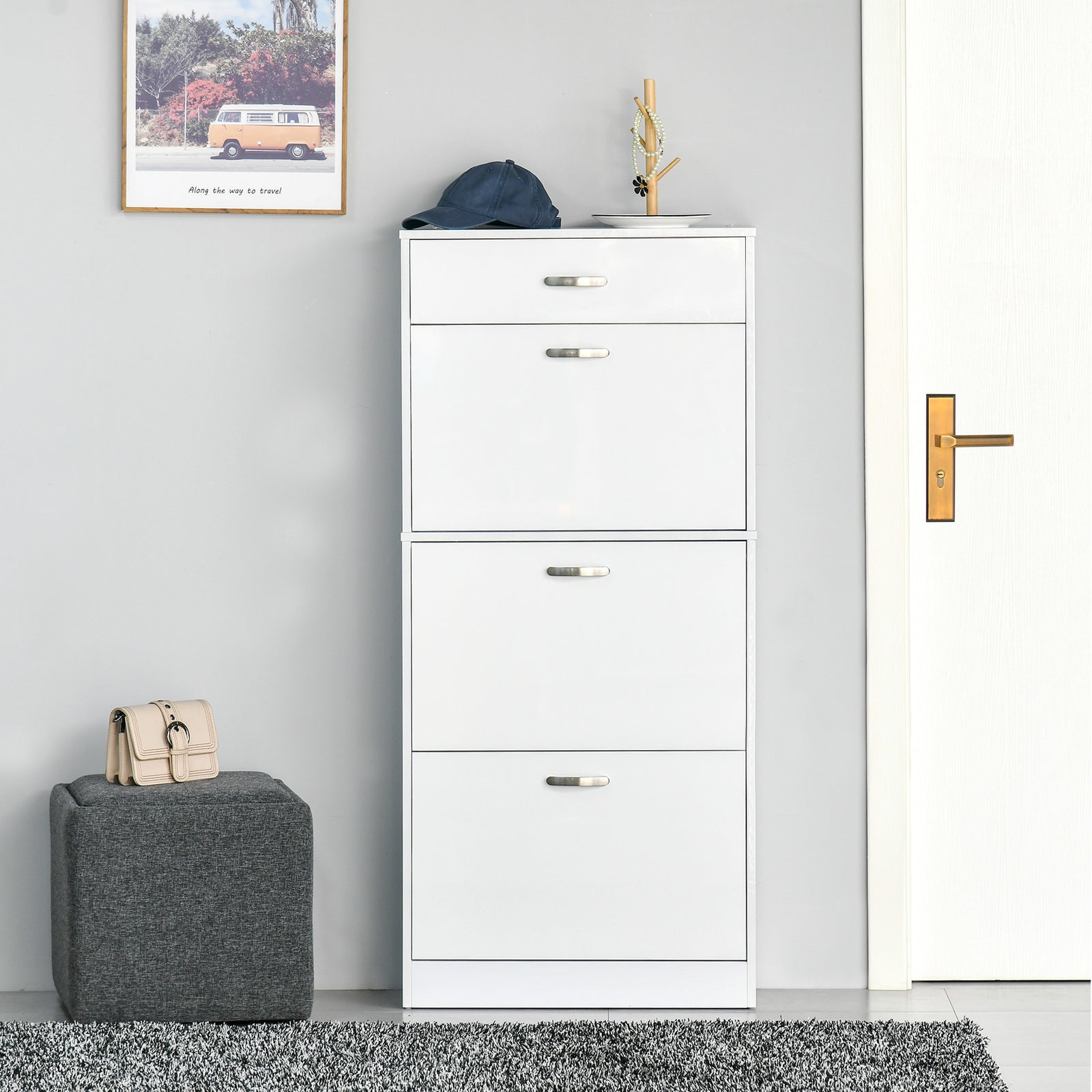 High Gloss Shoe Cabinet 4 Drawers Shoe Storage For 18 Pairs