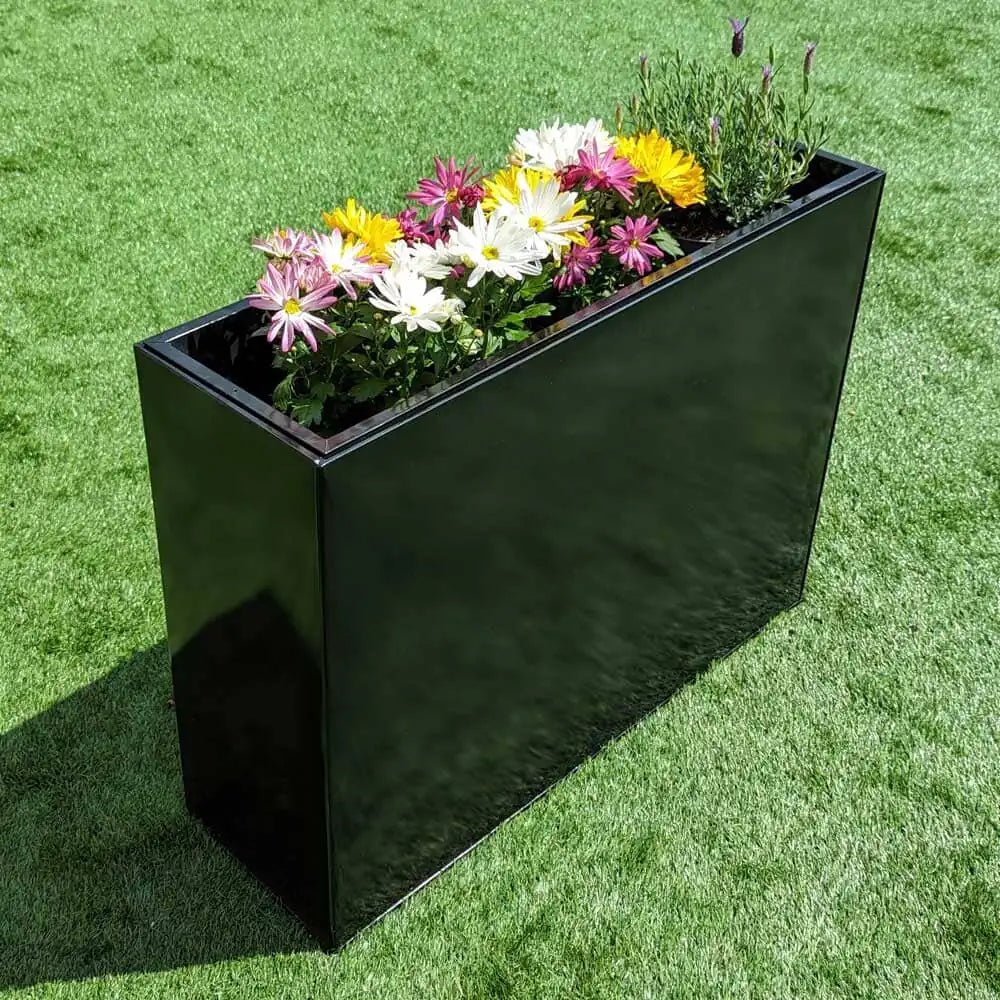 Long Zinc Galvanised Tall Trough Planter | 80cm x 25cm x 60cm | Glossy Black