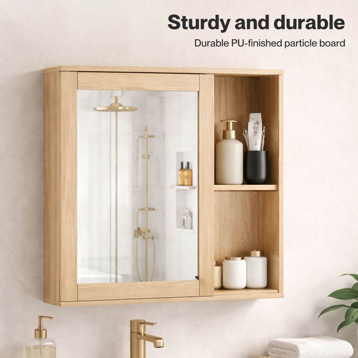 Bathroom Mirror Cabinet Wall Mounted Cupboard With Storage Shelf | Oak