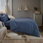 Southwick Cotton Rich Soft Duvet Cover Set -  Breathable Melange Look Bedding With Piped Finish | Super King | Blue