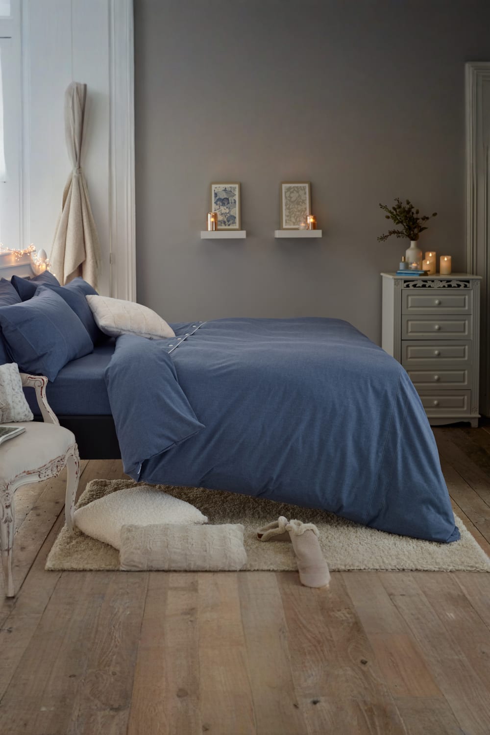 Southwick Cotton Rich Soft Duvet Cover Set -  Breathable Melange Look Bedding With Piped Finish | King | Blue