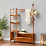 Bamboo Freestanding Clothes Rack Garment Organizer With Storage Shelves For Closet Or Bedroom | Large | Brown