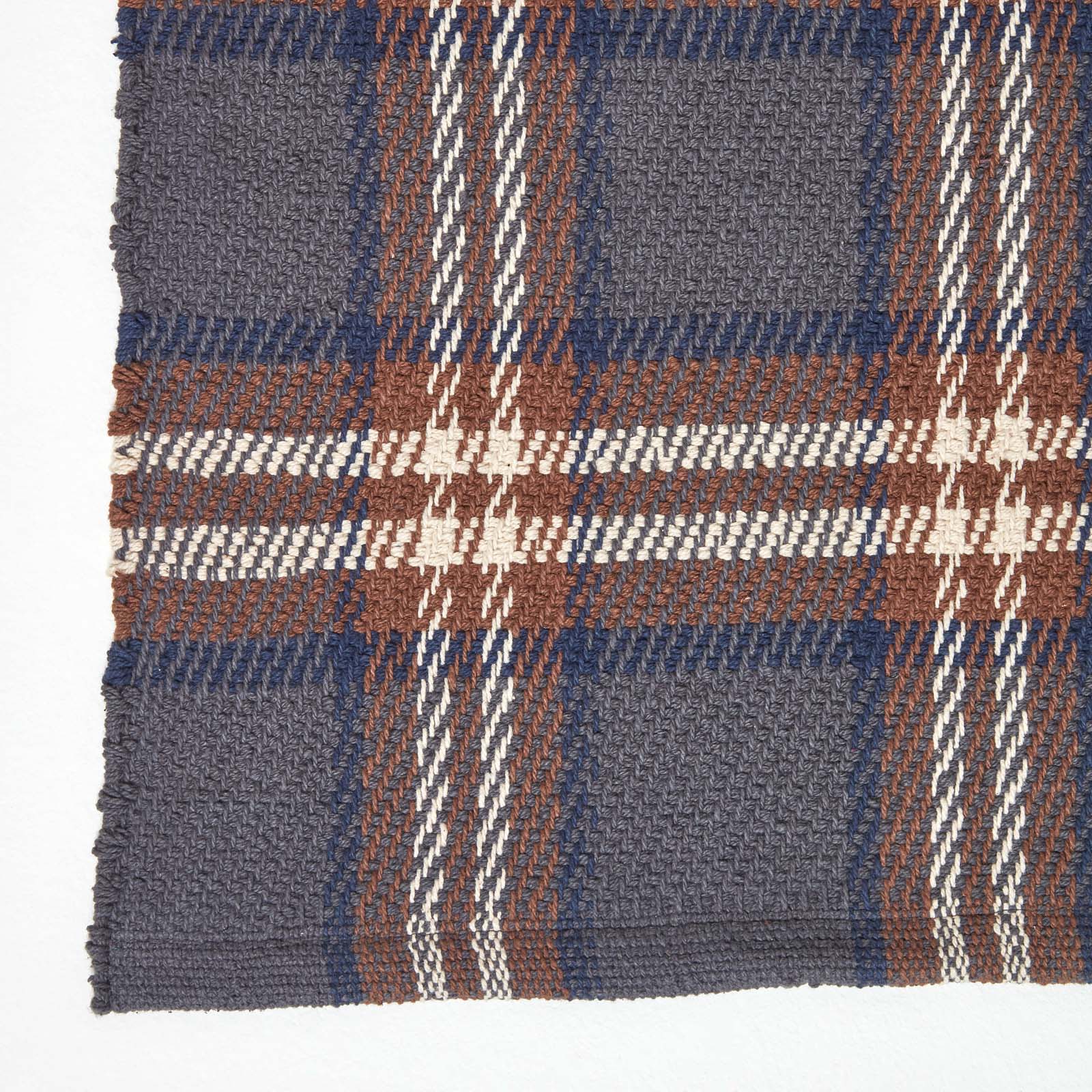 Wilson Handwoven Blue, Yellow And Brown Tartan 100% Cotton Rug | 200cm | Grey