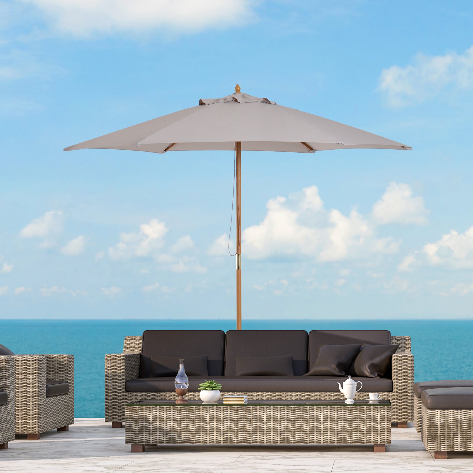 2.5m Wood Garden Parasol Sun Shade | Gray
