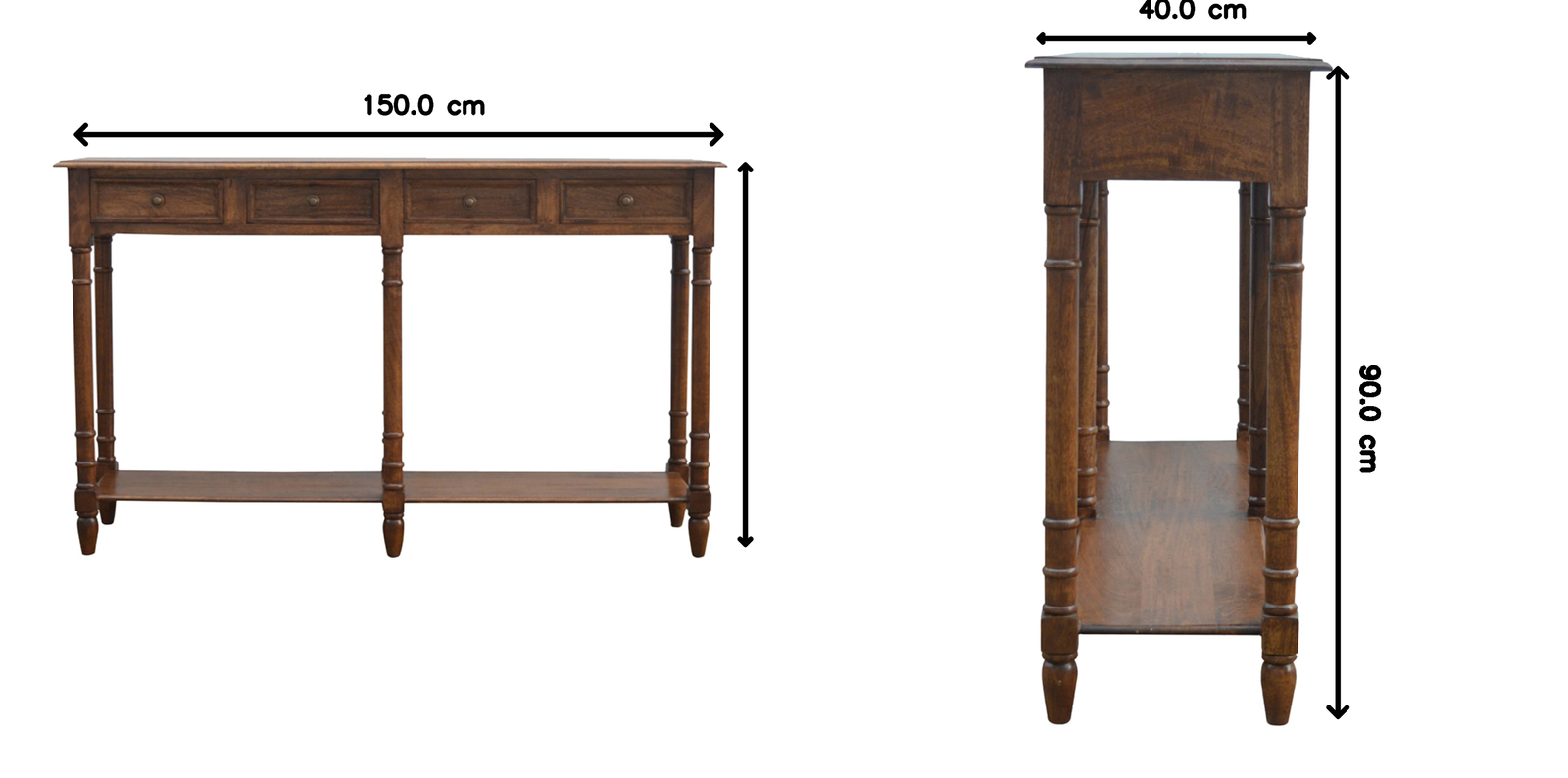 4 Drawer Hallway Console Table, Walnut Finish, Brown