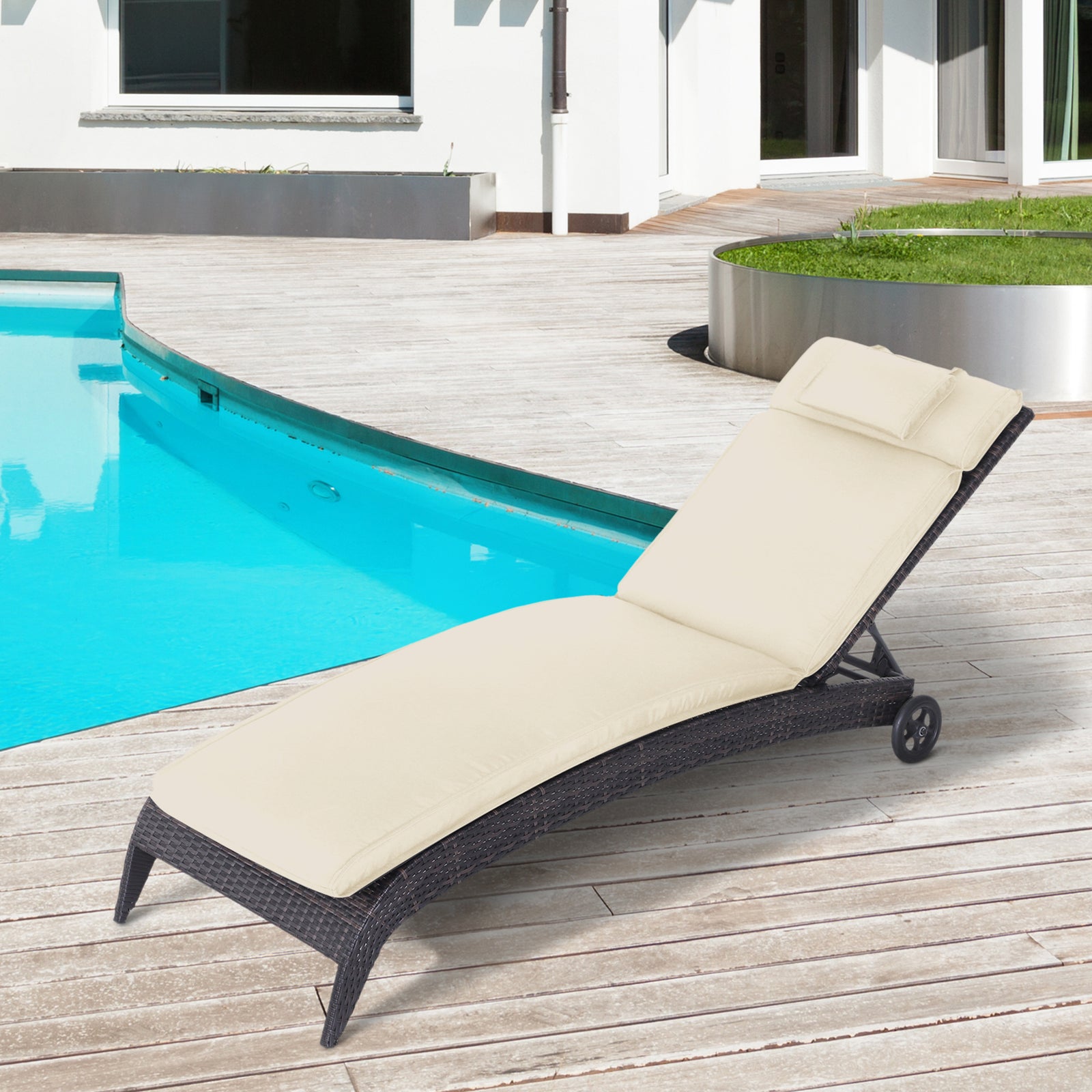 Garden Sun Lounger Chair Cushion Reclining Relaxer Outdoor | Cream