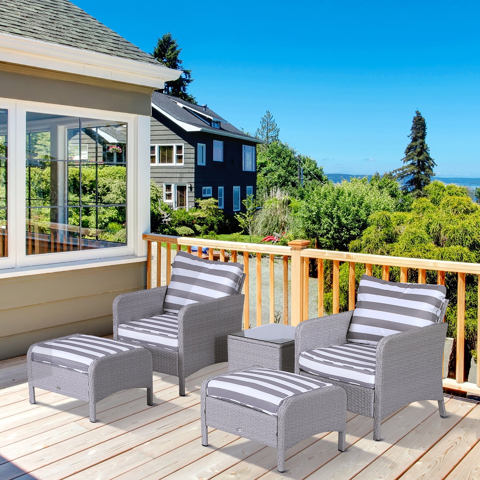 5 Pieces Outdoor Patio Furniture Set Wicker Conversation Set | Charcoal Gray