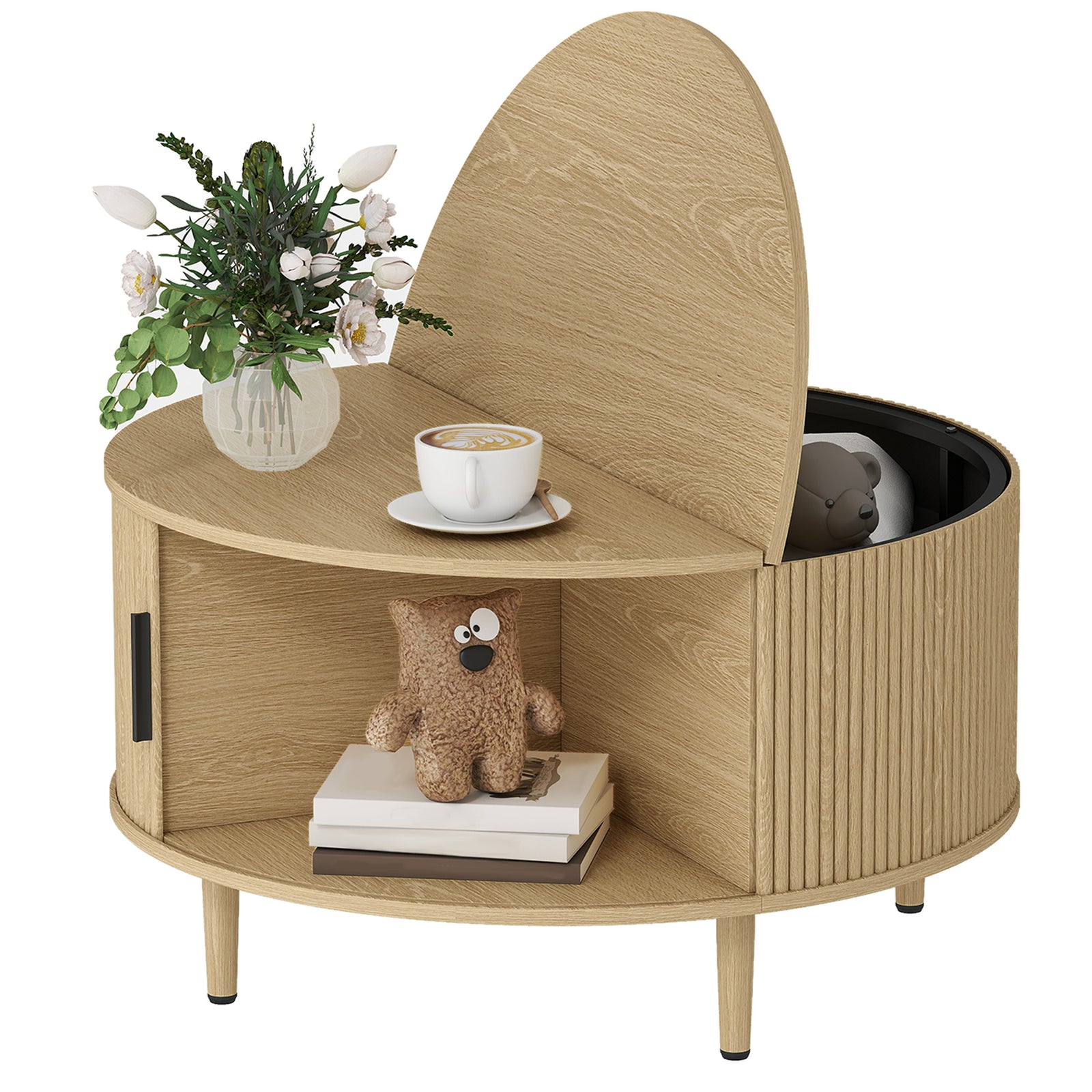 Coffee Table With Lift Top Sliding Door 80 Cm | Natural