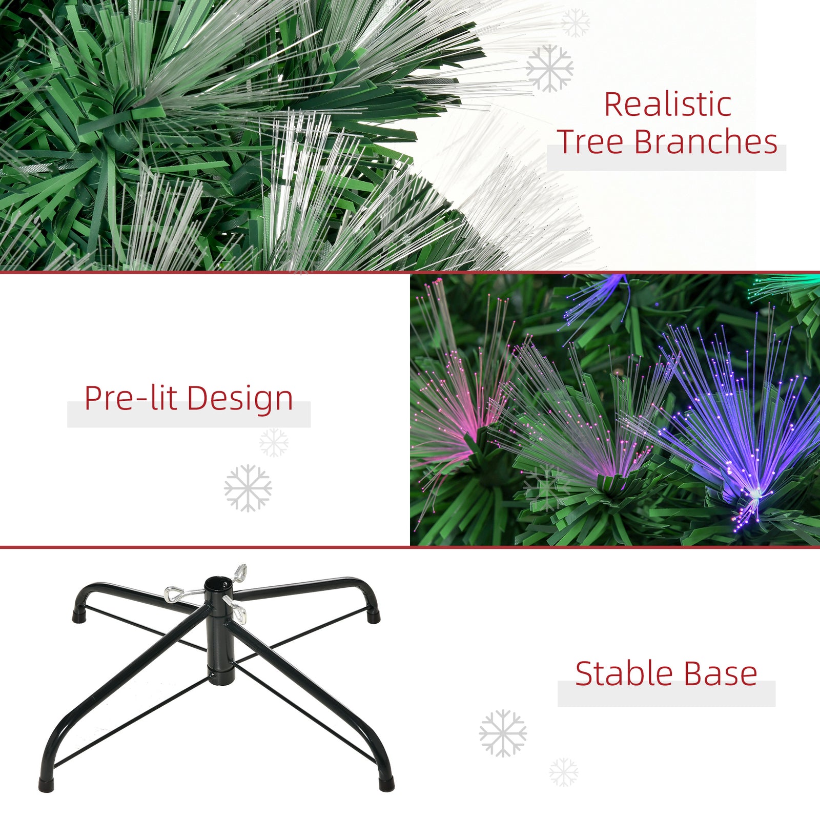 6ft Multicoloured Artificial Christmas Tree W/ Pre-lit Modes Metal Stand | 6ft | Green