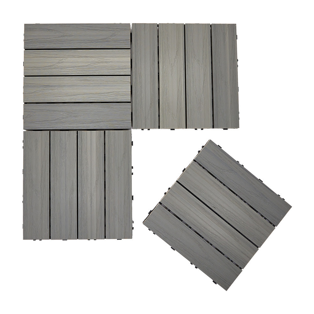 11pcs Interlocking Wpc Deck Tiles, 30x30cm Outdoor Wood-plastic Composite Patio Flooring, Slip-resistant Garden Balcony Tiles | Grey